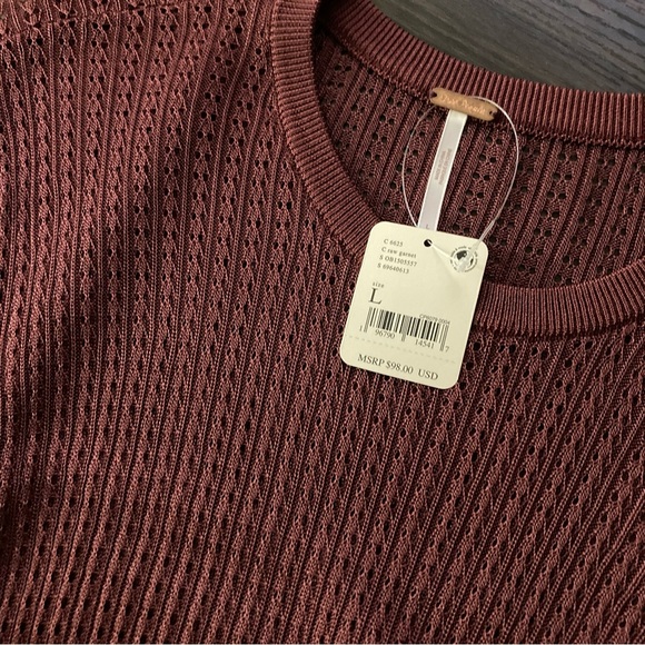 Free People H20 Crew Pullover Maroon Mesh Long Sleeve Top - Picture 7 of 15